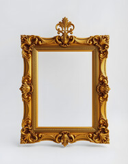 Set of three vintage golden baroque wooden frames on isolated background, realistic, with white tones