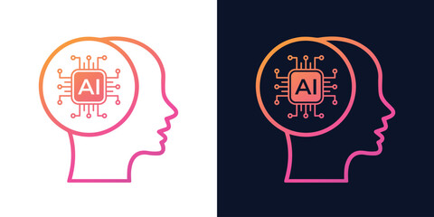 Artificial Intelligence AI Chip in Human Head. Artificial Intelligence icon with Machine learning, digital skills, generative AI, AI technology, algorithm, virtual intelligence and future