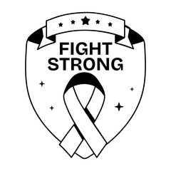 Cancer ribbon with fight strong text, glyph sticker 