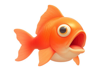 cute 3D cartoon goldfish with big eyes and open mouth isolated on white