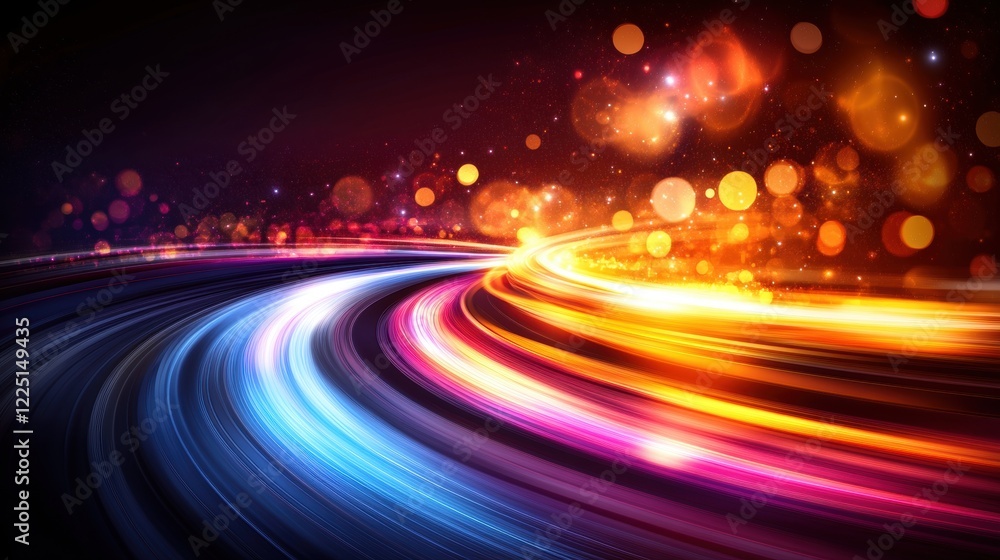 Poster vibrant light trails and colorful bokeh background in motion