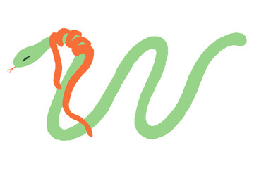 Hand-drawn snake in a scarf. Chinese New Year flat illustration. Lunar New Year element. Cute snake mascot