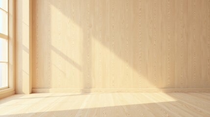 Sunlit Room with Wooden Walls and Floor, Ideal for Interior Design and Home Decor Projects