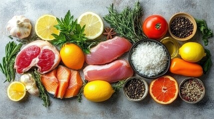 Fresh Ingredients for Healthy Cooking with Meat and Vegetables