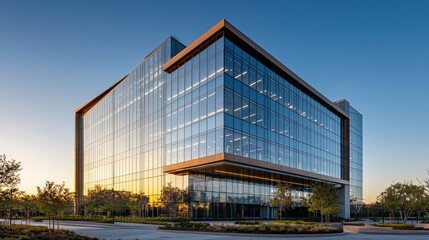 Fototapeta premium Modern glass office building at sunset. (3)