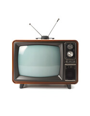 set of classic vintage retro style old television with cut screen, old tv isolated on white background, studio photography