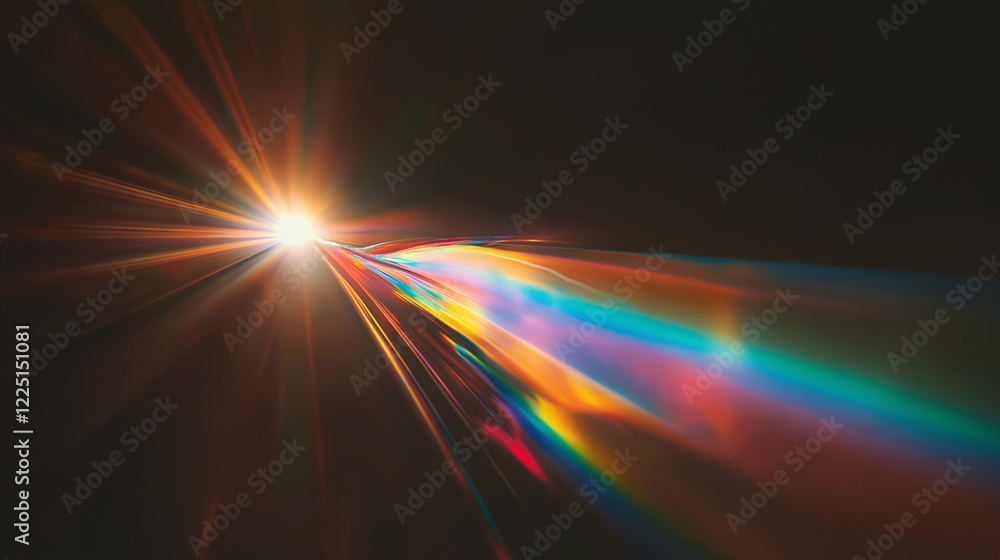 Aufkleber Mesmerizing abstract display of colorful light refractions on a black background. Rainbow hues of red, orange, yellow, green, blue, and violet create a dynamic, flowing, and ethereal optical pattern b