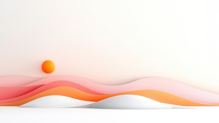 Abstract landscape with soft waves, gradient colors, and a bright sun in a minimalistic style