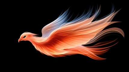 Obraz premium Mesmerizing abstract flaming phoenix with vibrant flowing feathers on black background