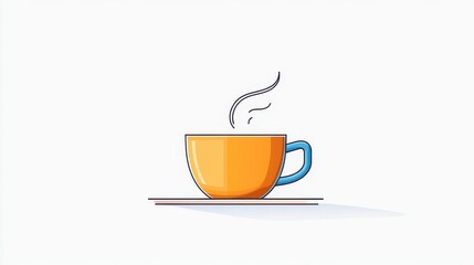 Colorful Hot Coffee Cup with Steam on a Minimalistic Background, Simple Flat Design