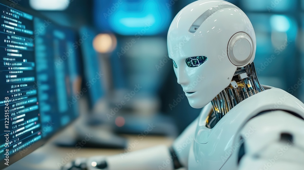 Poster robotic automation takes center stage in technology lab showcasing advanced ai capabilities and inno