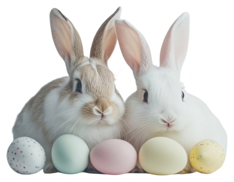 PNG Two bunnies with Easter eggs bunny rabbits easter.