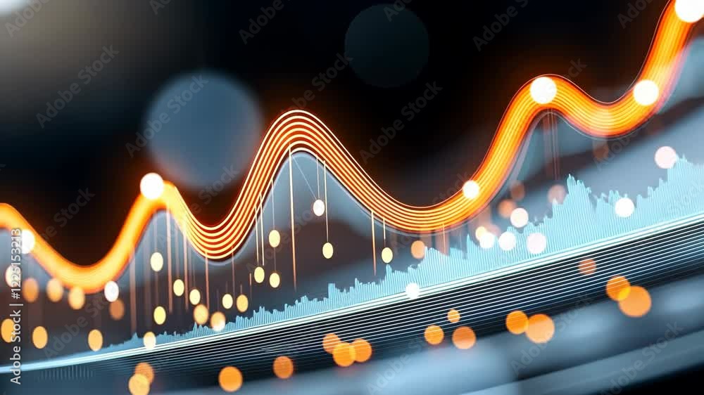 Poster abstract glowing wave with bokeh lights and data visualization in futuristic flow