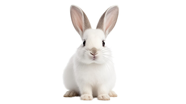 Adorable White Rabbit Sitting on a transparent background