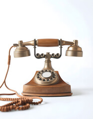 vintage phone hanset with cord on white background, cinematic
