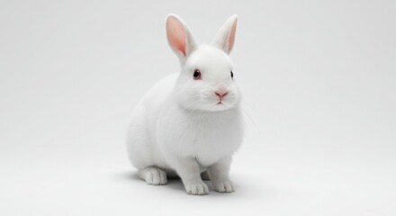 Obraz premium White Rabbit on a Plain Background, Cute Bunny Animal