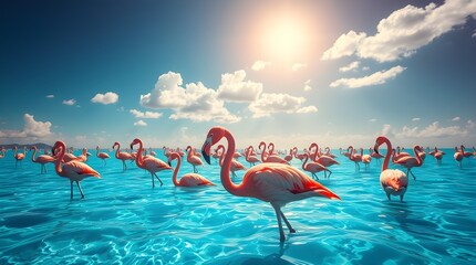 flamingos in water  ,Ai Garneted 