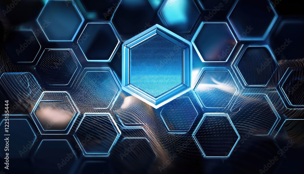 Poster futuristic technohexagonal grid a dark, absorbing abstraction of advanced technologies in a dystopia