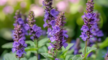 Fototapeta premium Vibrant purple Margaret flowers with delicate petals, captured in detail in a sunny garden setting