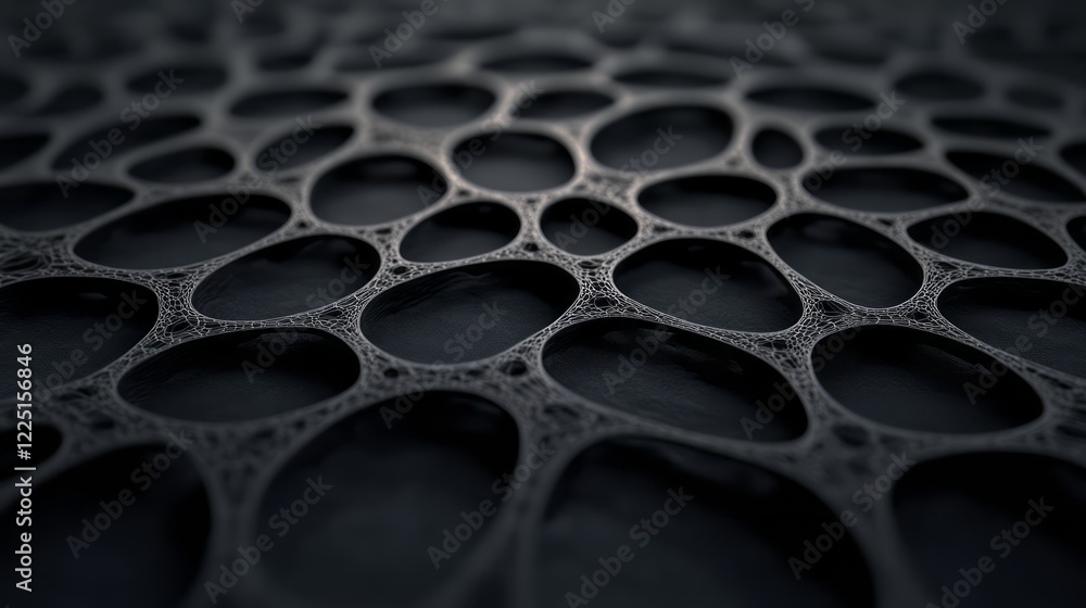Poster black background with circular holes pattern, abstract and minimalistic design. the texture is like 