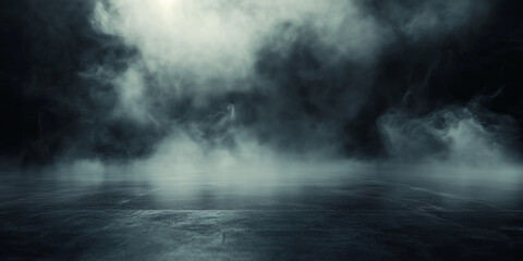 Fog In Dark Background, Mist On Black Floor