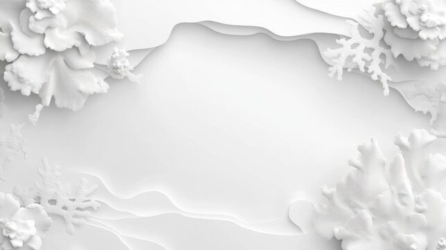 Minimalistic white coral background with intricate ocean-inspired patterns and tropical vibes