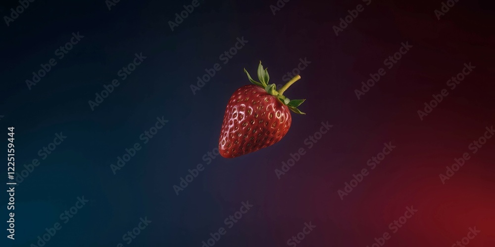 Poster a close up of a red strawberry. the image has a moody, dark atmosphere. the strawberry is the main f