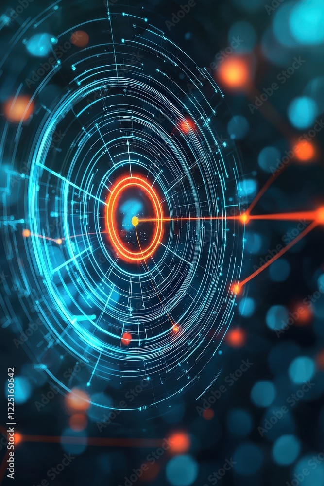 Poster target icon with glowing paths symbolizing multiple goal strategies