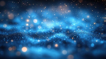 Naklejka premium Dark Blue Glitter Background With Golden Sparkle Lights