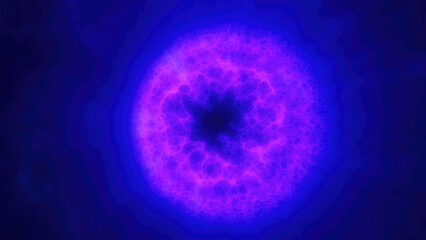 A glowing abstract blue sphere shape with vibrant purple highlights on a dark background, symbolizing innovation and creativity, representing power and motion background