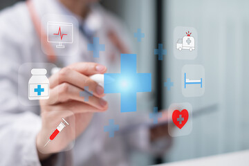 Professional health care worker doctor stethoscope medicine ambulance ekg icon concept