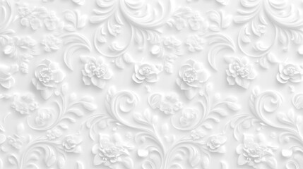 Elegant white floral pattern with intricate 3d effect on textured background