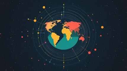 logistics network flat design front view global trade animation Split-complementary color scheme. 