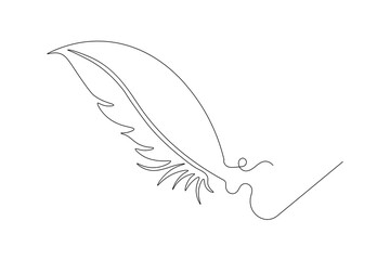 Bird feather Continuous one line art drawing  of outline line vector illustration with white background