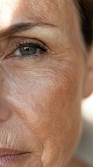 Facial skin texture concept. Extreme close-up of textured facial skin with visible folds and fine lines, soft-focus background, sharp detail, realistic tones