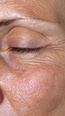 Fototapeta premium Facial skin texture concept. High-resolution macro of facial wrinkles on aged skin, soft natural light, earthy tones, realistic and sharp focus