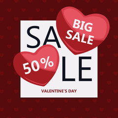 Valentine's Big Sale red square poster, vector