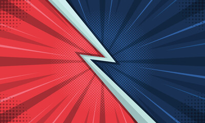 Abstract radial lines red and blue fighting comic background