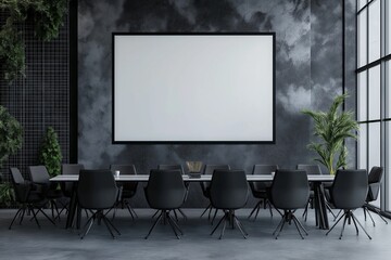 A large white wall with a black frame and a large empty space in the middle