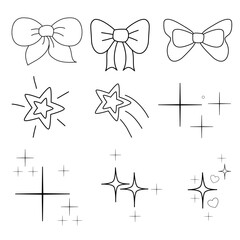 Set of sparkling star and bow on transparent background 