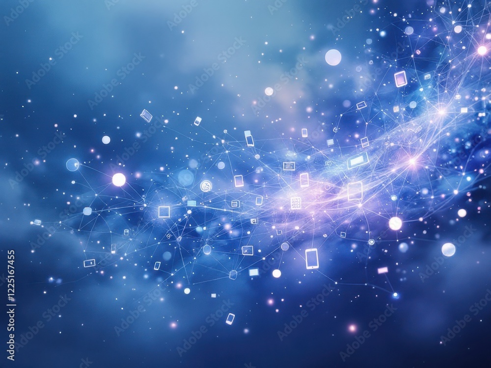 Poster digital network concept with connected devices in futuristic cosmic background