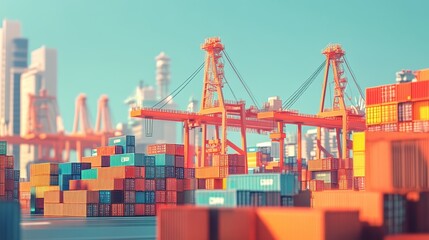 Fototapeta premium Shipping ports, automation and cargo cranes, 3D illustration.