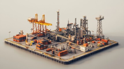 Shipping ports, automation and cargo cranes, 3D illustration.