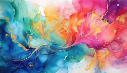 Vibrant, Expressive Watercolor Abstraction A Captivating Palette of Swirling Colors and Blending Techniques Showcasing a Kaleidoscope of Hues.