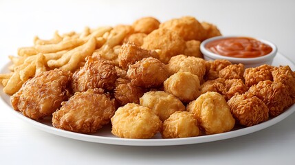 Fototapeta premium fried chunks, bites, tenders, nuggets on a plate