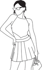 Modern Stylish Woman Sketch in Fashionable Outfit With Bag and Sunglasses.Perfect for fashion-related designs, products, and creative projects showcasing contemporary style.