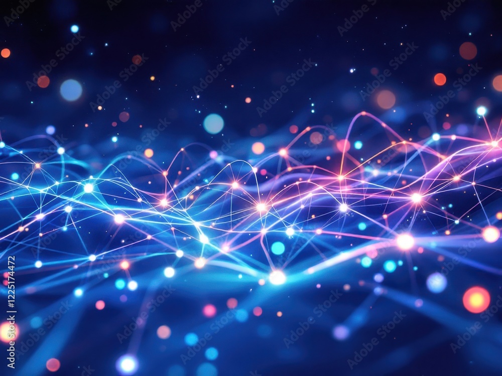 Aufkleber abstract digital network of glowing lines and dots on dark background