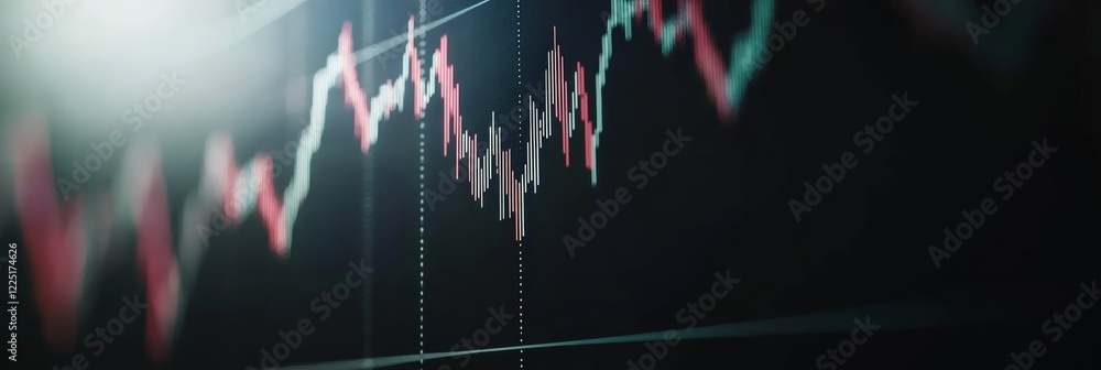Poster red and green candlestick chart showing cryptocurrency market volatility, representing the fluctuati