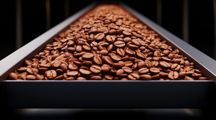 Coffee factory, A high-fidelity image depicting realistic conveyor belts, showcasing their functionality and design in an industrial context.