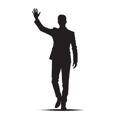 Silhouette of a person waving energetically for creative projects - waving person silhouette - waving person vector - waving person illustration - waving silhouette - waving vector
